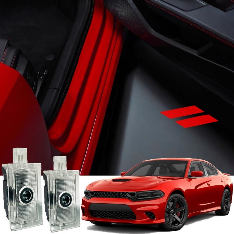 JUNMEI 2pcs Never Fade Door Light Led Logo for Dodge Charger Daytona Hellcat All Car Models Projector Ghost Shadow Puddle Courtesy Step Lights (Red) - Image 1